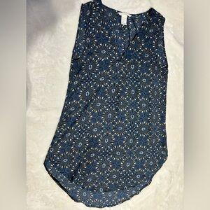 H&M Navy Floral Sleeveless Blouse